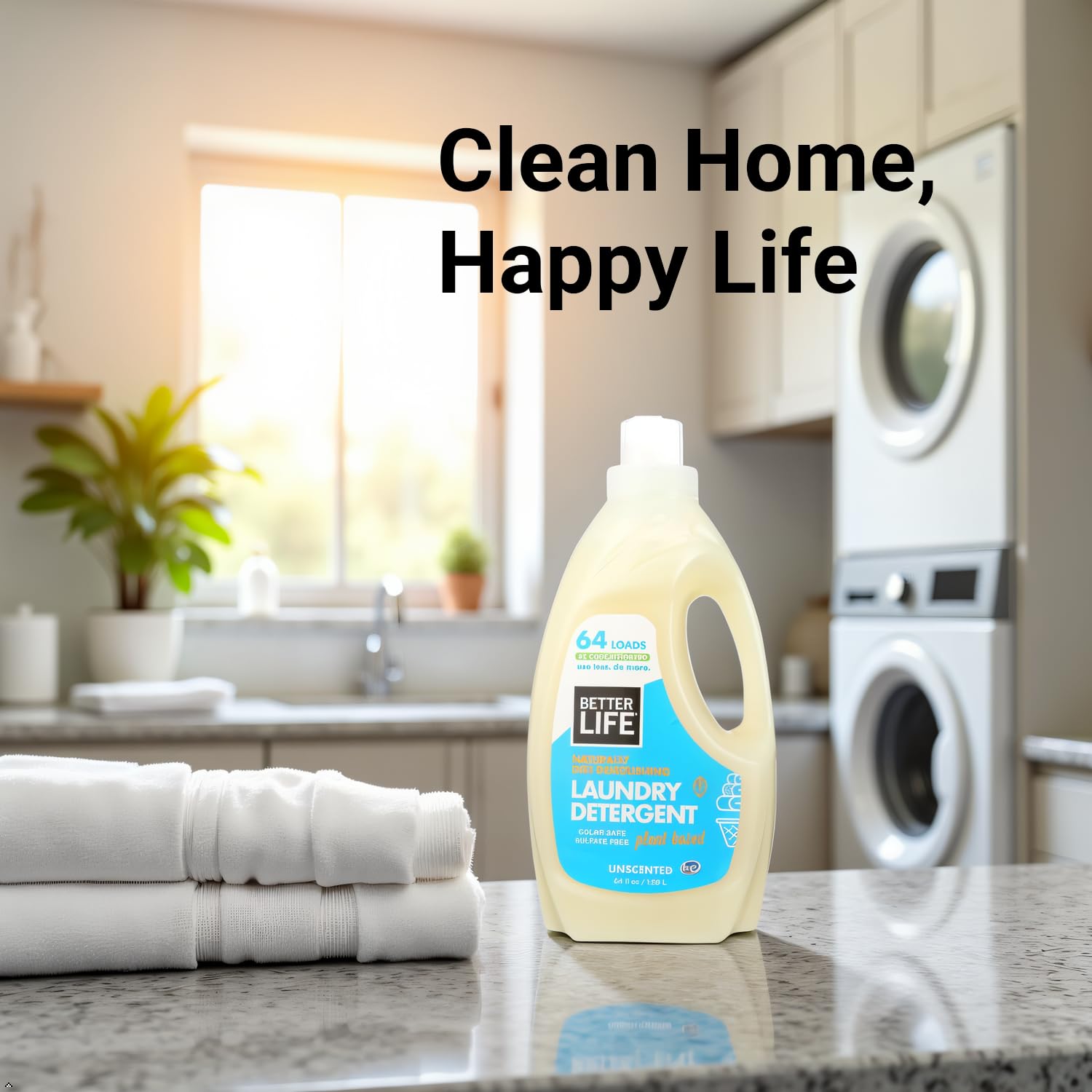 BETTER LIFE Laundry Detergent - Concentrated Liquid Laundry Soap for Automatic Washing Machine - Gentle Unscented Laundry Supplies for Sensitive Skin