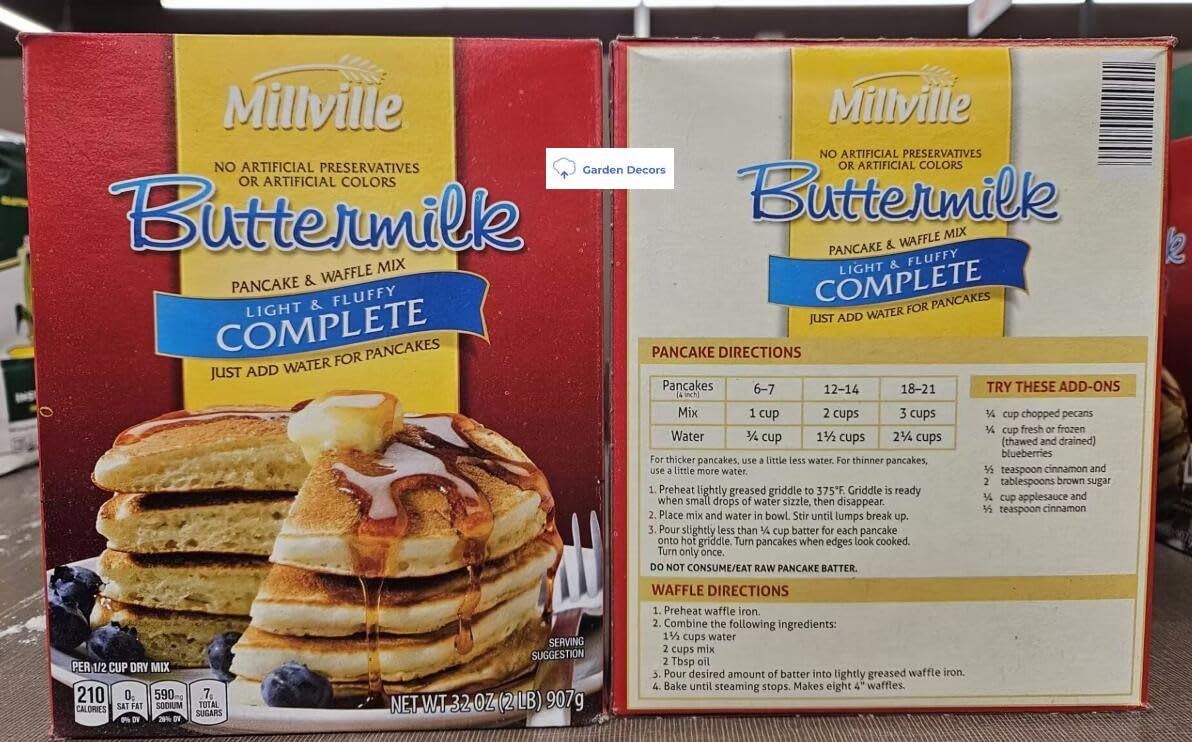 Millville Buttermilk Pancake & Waffle Mix Light & Fluffy Complete 32oz 907g (Two Boxes)
