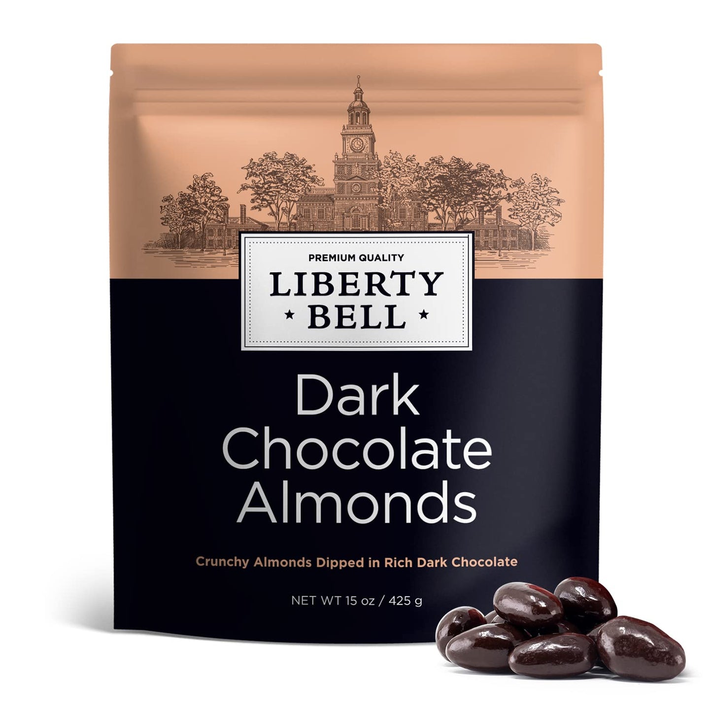 Dark Chocolate Covered Almonds | 15 Oz Bag | Crunchy Snack Nuts | Roasted Chocolate Covered Nuts | Office Candy Snack, Gourmet Party Favor & Gift