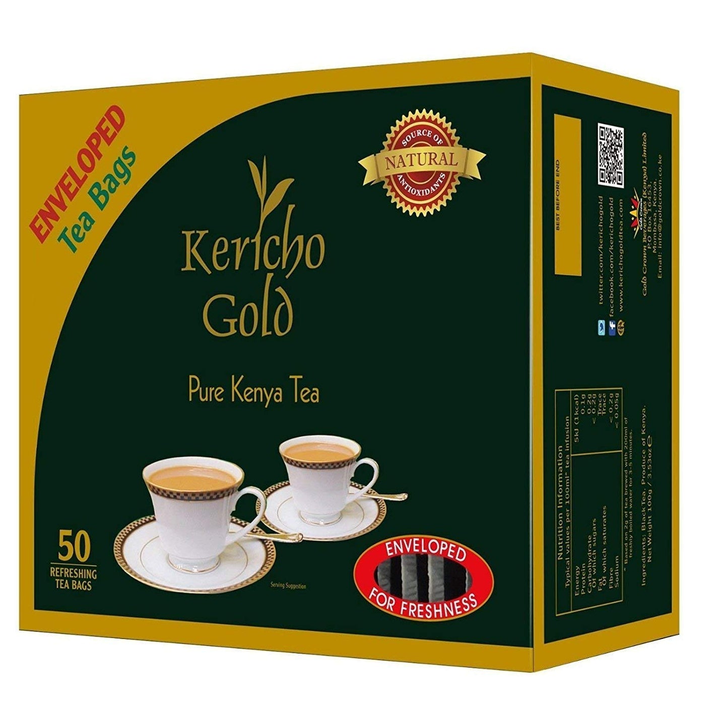 Kericho gold Kenyan Tea (Black Tea, 50 Enveloped Tea Bags, 3.53oz)