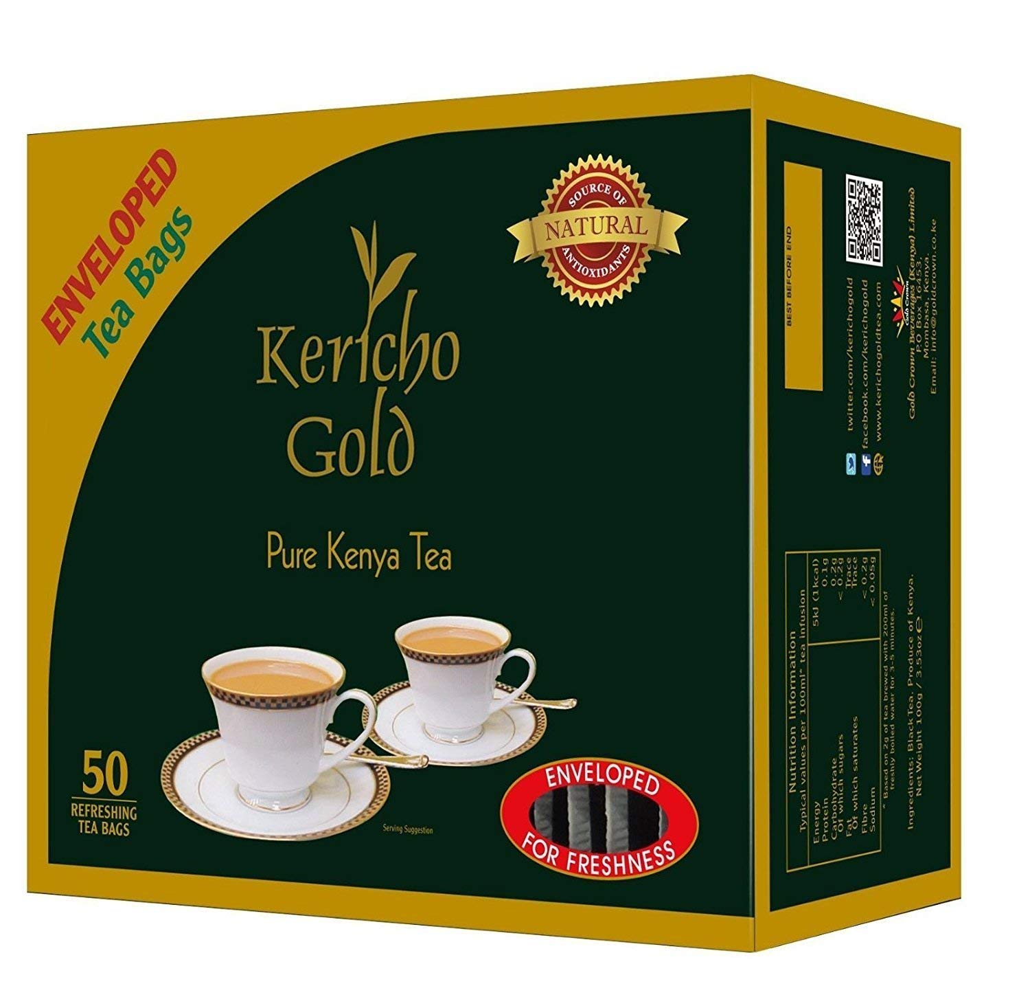 Kericho gold Kenyan Tea (Black Tea, 50 Enveloped Tea Bags, 3.53oz)
