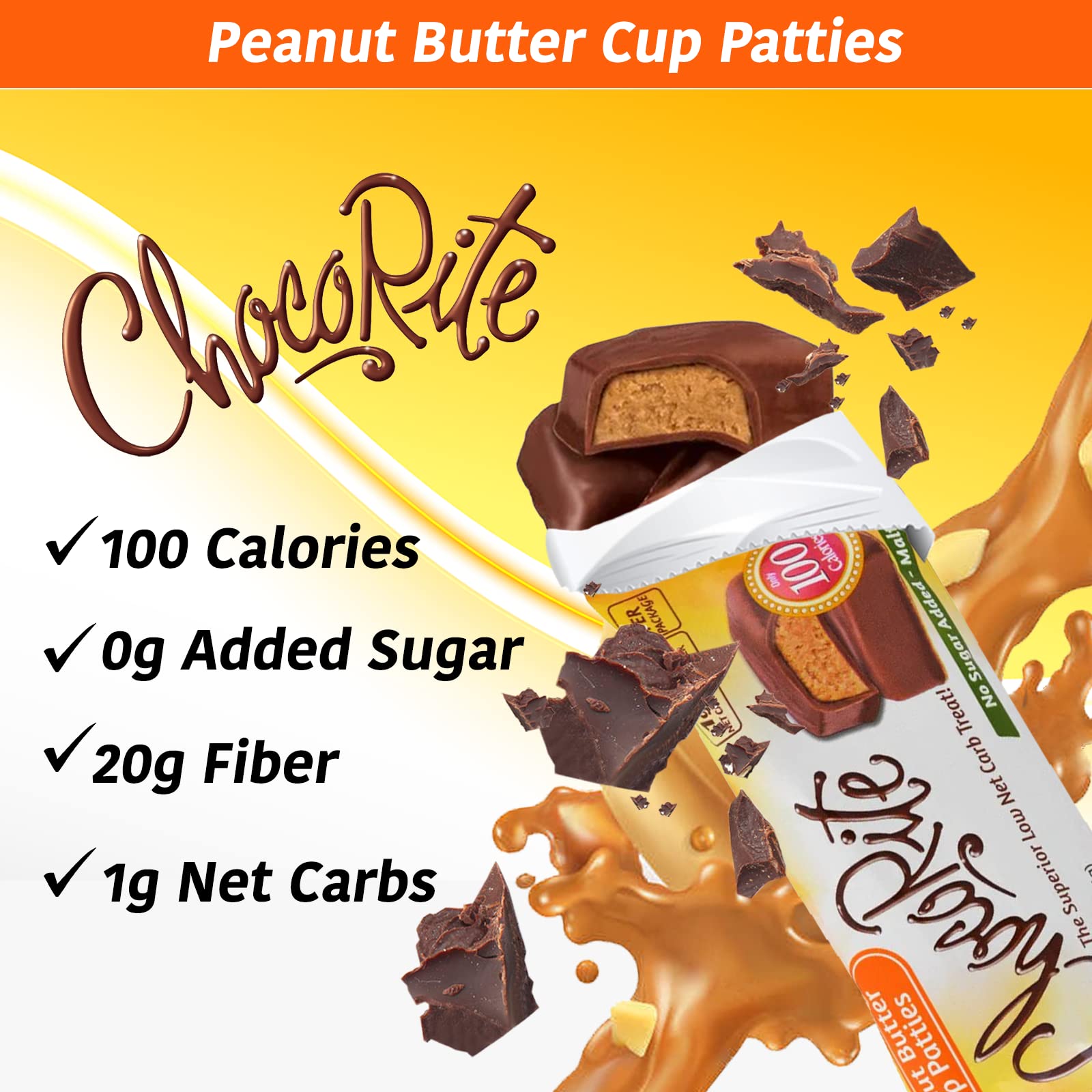 ChocoRite - Diet Peanut Butter Cup Patties- 16/Box - High Fiber - Low Calorie - No Sugar Added