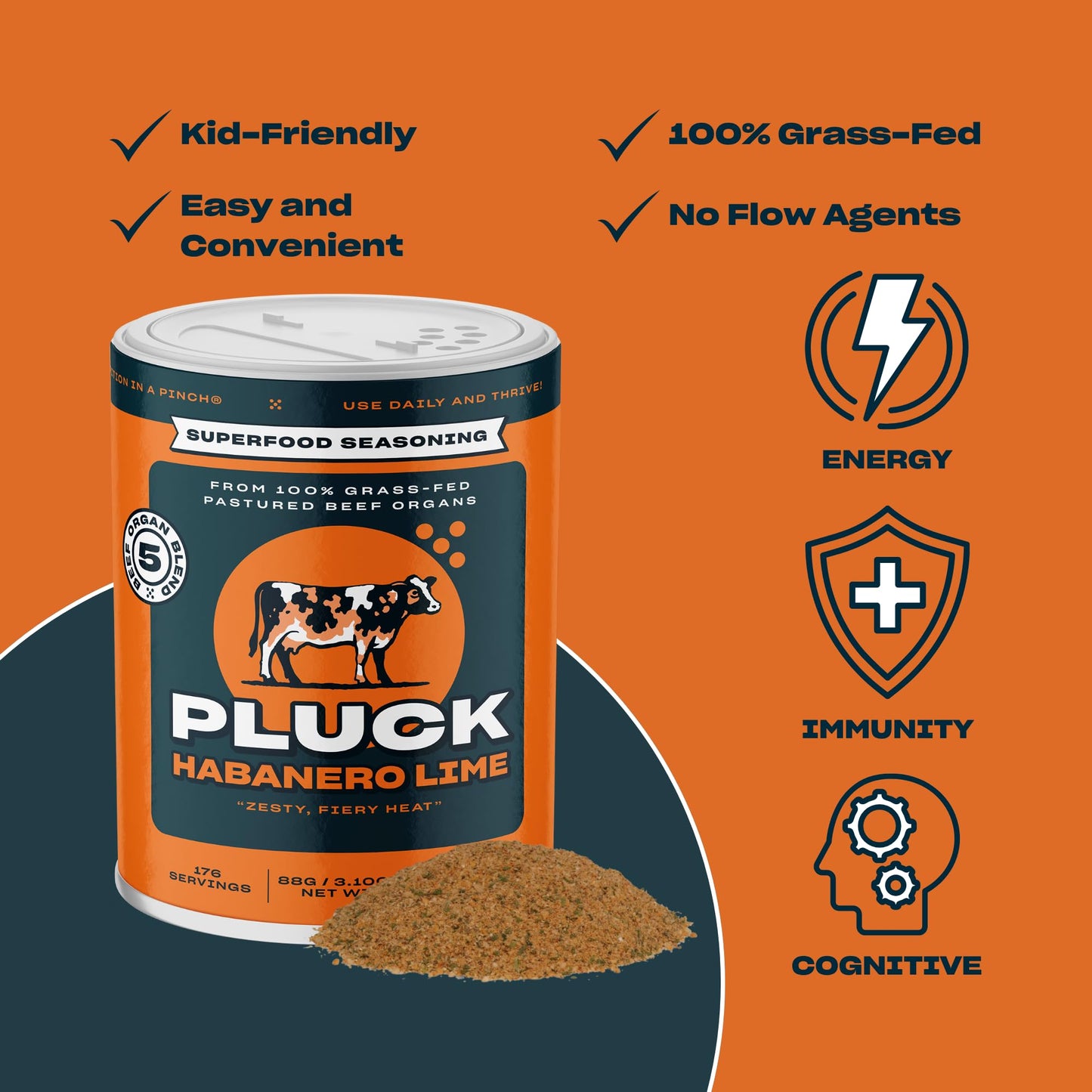 Pluck Habanero Lime Organ Meat Blend Seasoning | From Grass-Fed & Grass-Finished Pastured Beef Organs with Redmond Real Sea Salt | As Seen on ABC’s