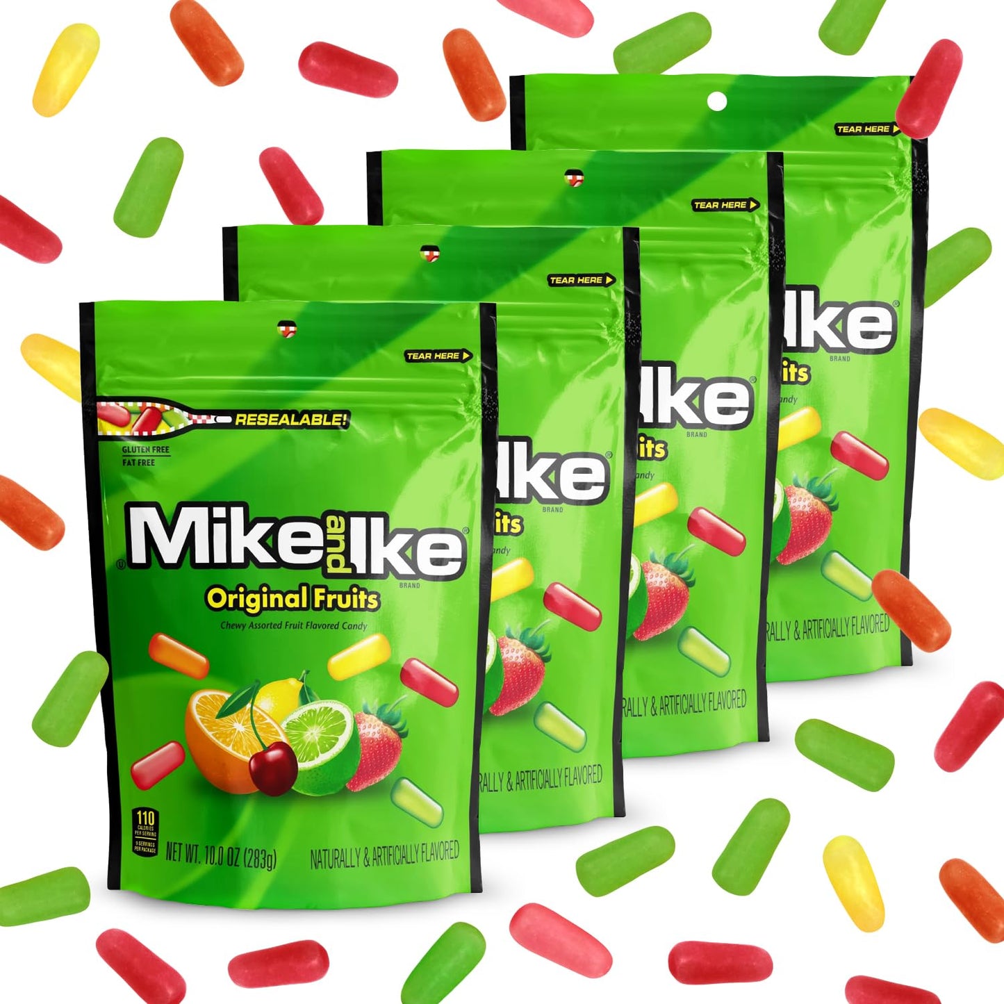 Mike and Ike Original Fruits Candy, 4 Pack of Bulk Movie Theater Candy 10 OZ Each, Ideal for Your Favorite Films, Perfect Theater Box for Sharing