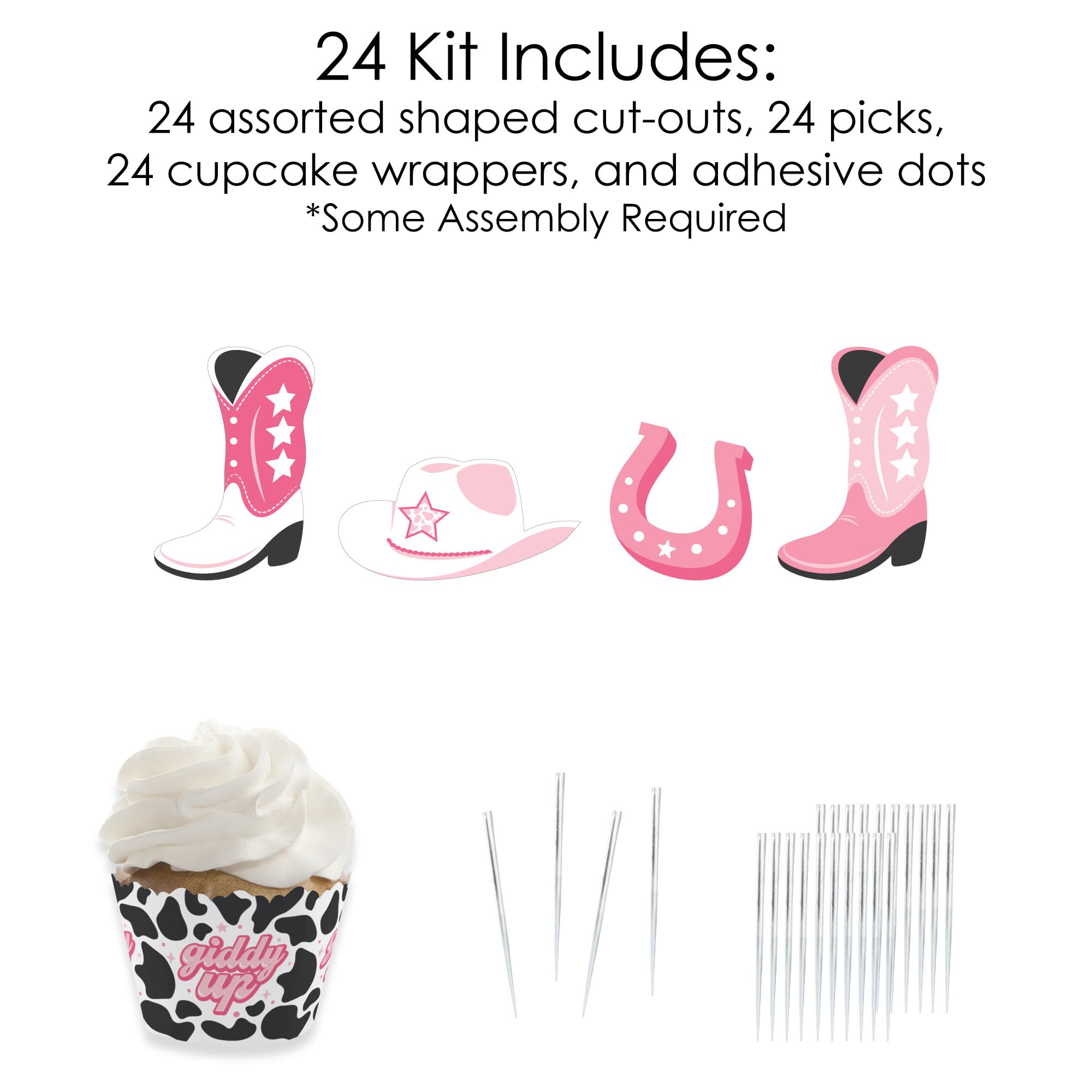 Big Dot of Happiness Rodeo Cowgirl - Cupcake Decoration - Pink Western Party Cupcake Wrappers and Treat Picks Kit - Set of 24