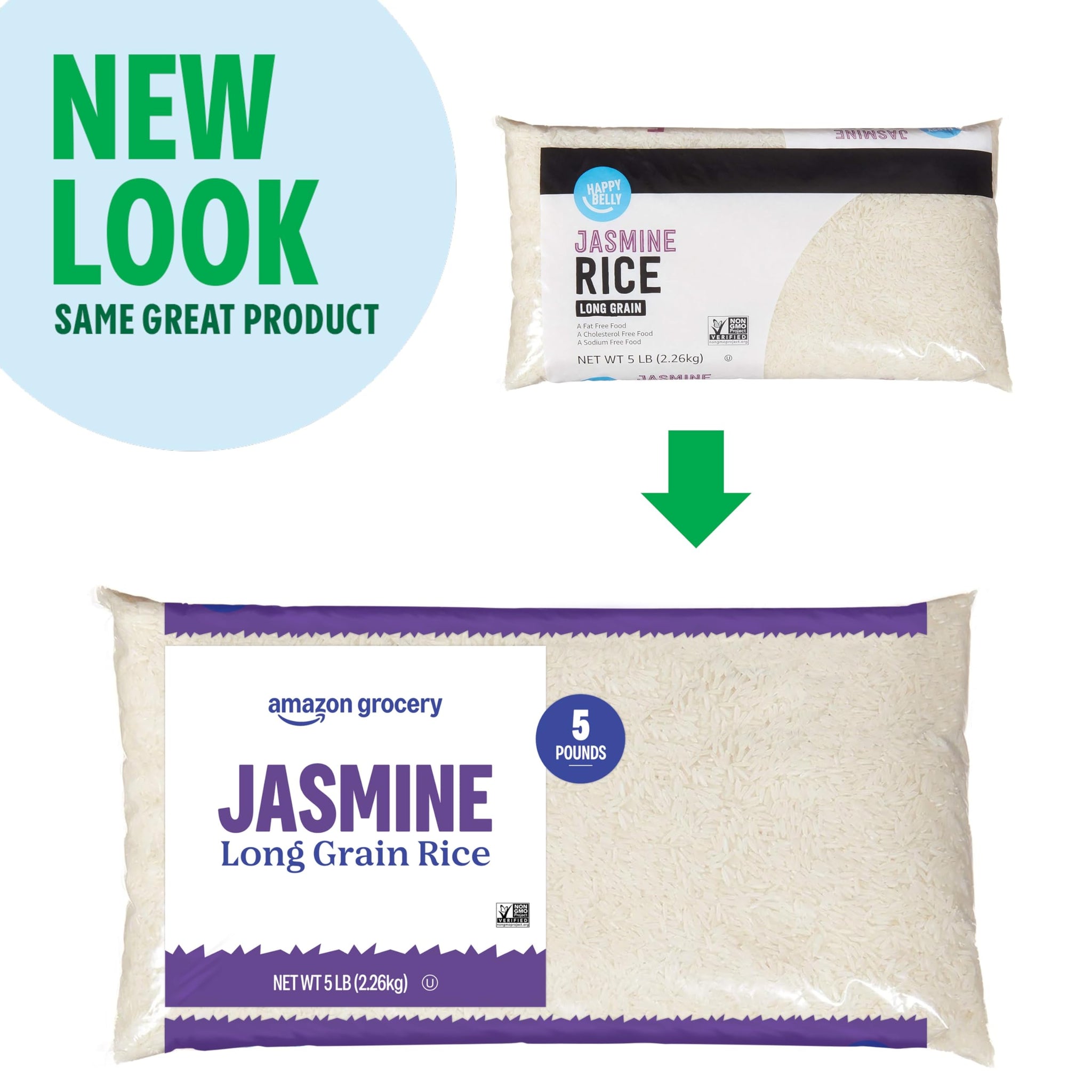 Amazon Grocery, Jasmine Long Grain Rice, 5 Lb