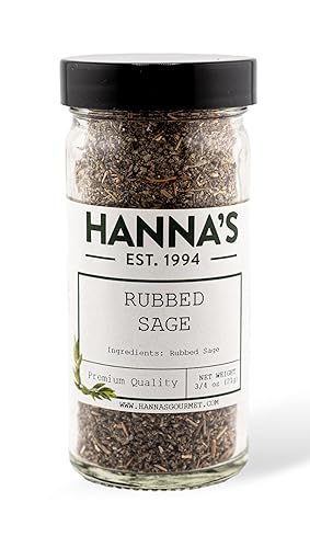Hanna's Sage Rubbed, Herbs, Gourmet, Premium Quality, 4 fl oz Glass Jar