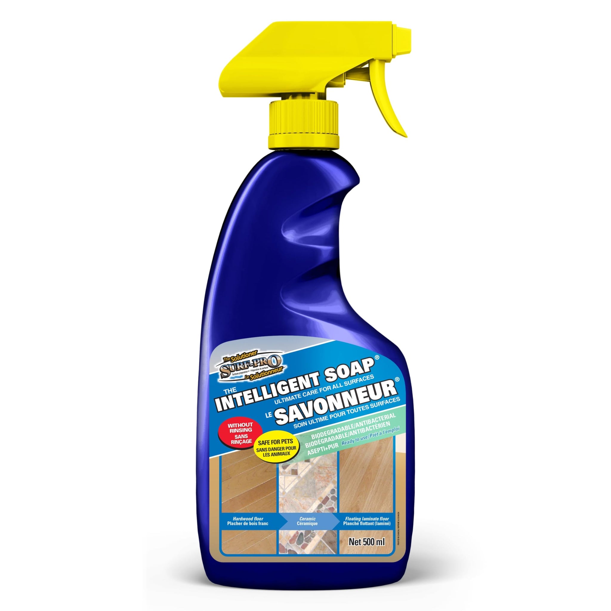 SURF PRO Floor Cleaner Spray for All Surfaces, no rinse ready to use formula, 500 ml, safe for wood vinyl ceramic tile and laminate, Intelligent Soap