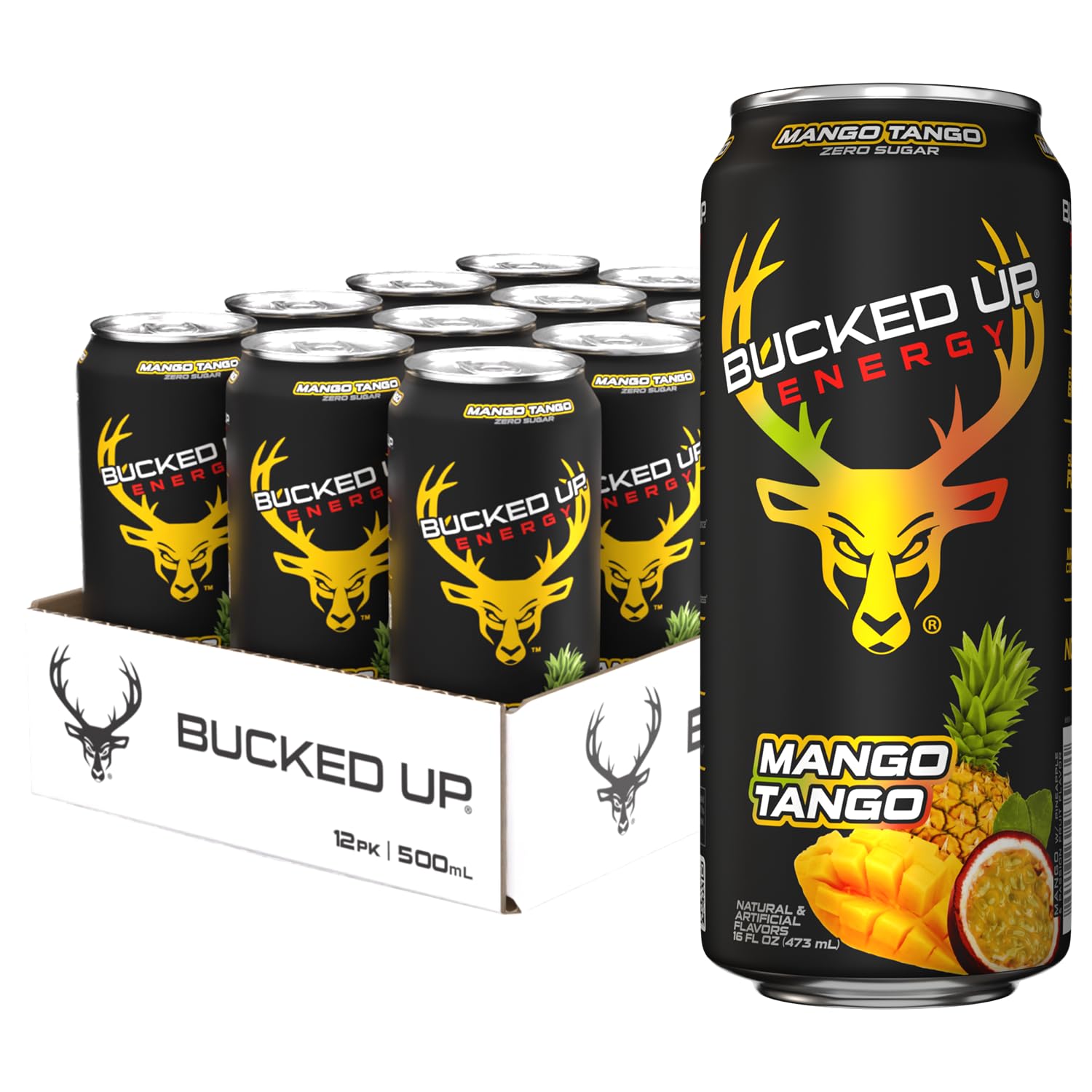 Bucked Up Energy Zero Sugar | 300mg Caffeine Energy Drink with AlphaSize TeaCrine Dynamine and Huperzine A | Zero Sugar Performance Beverage, 12 Pack