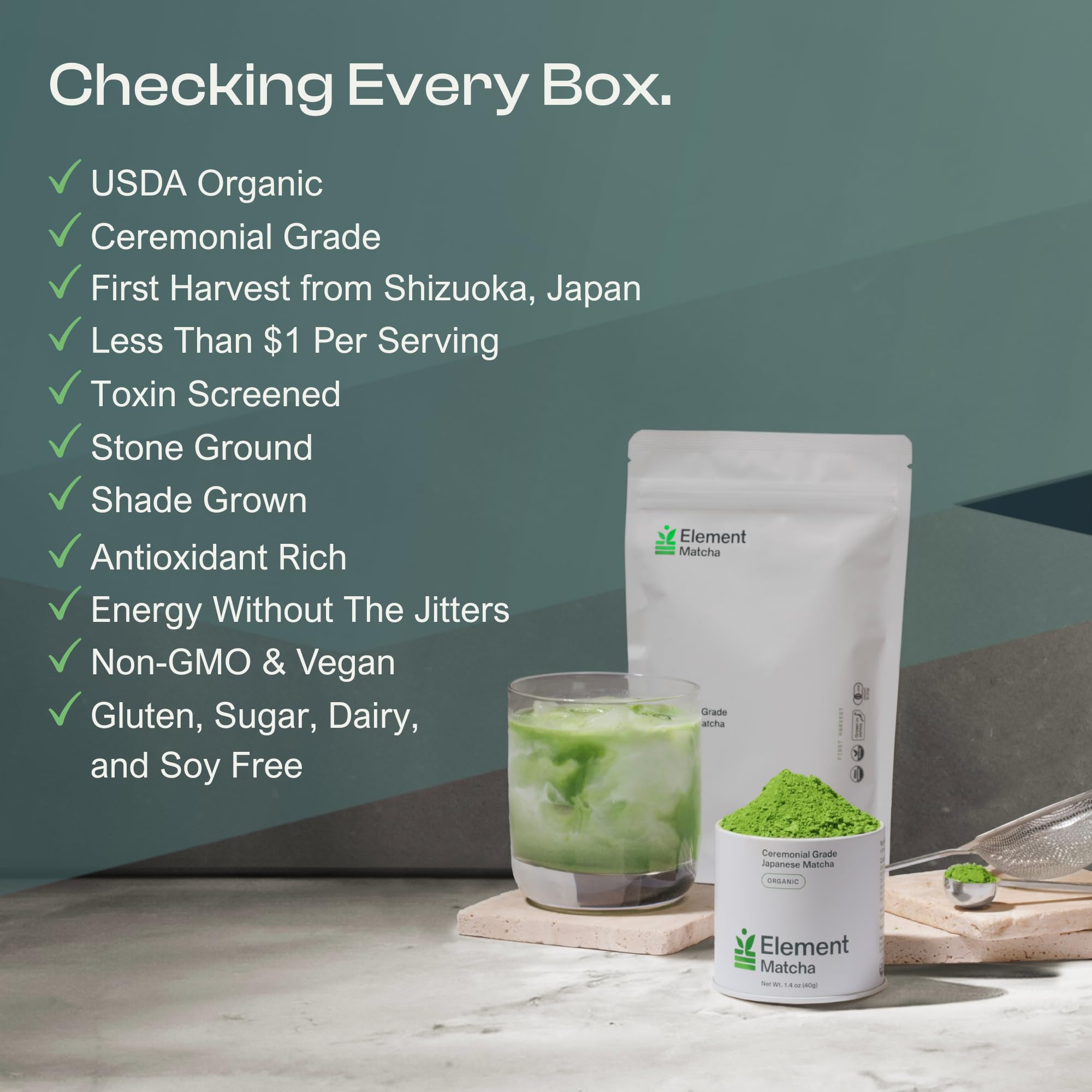 Element Matcha Ceremonial Grade 100% Organic Green Tea Matcha Powder - Authentic Japanese First Harvest for Tea and Lattes - Supports Skin, Calm