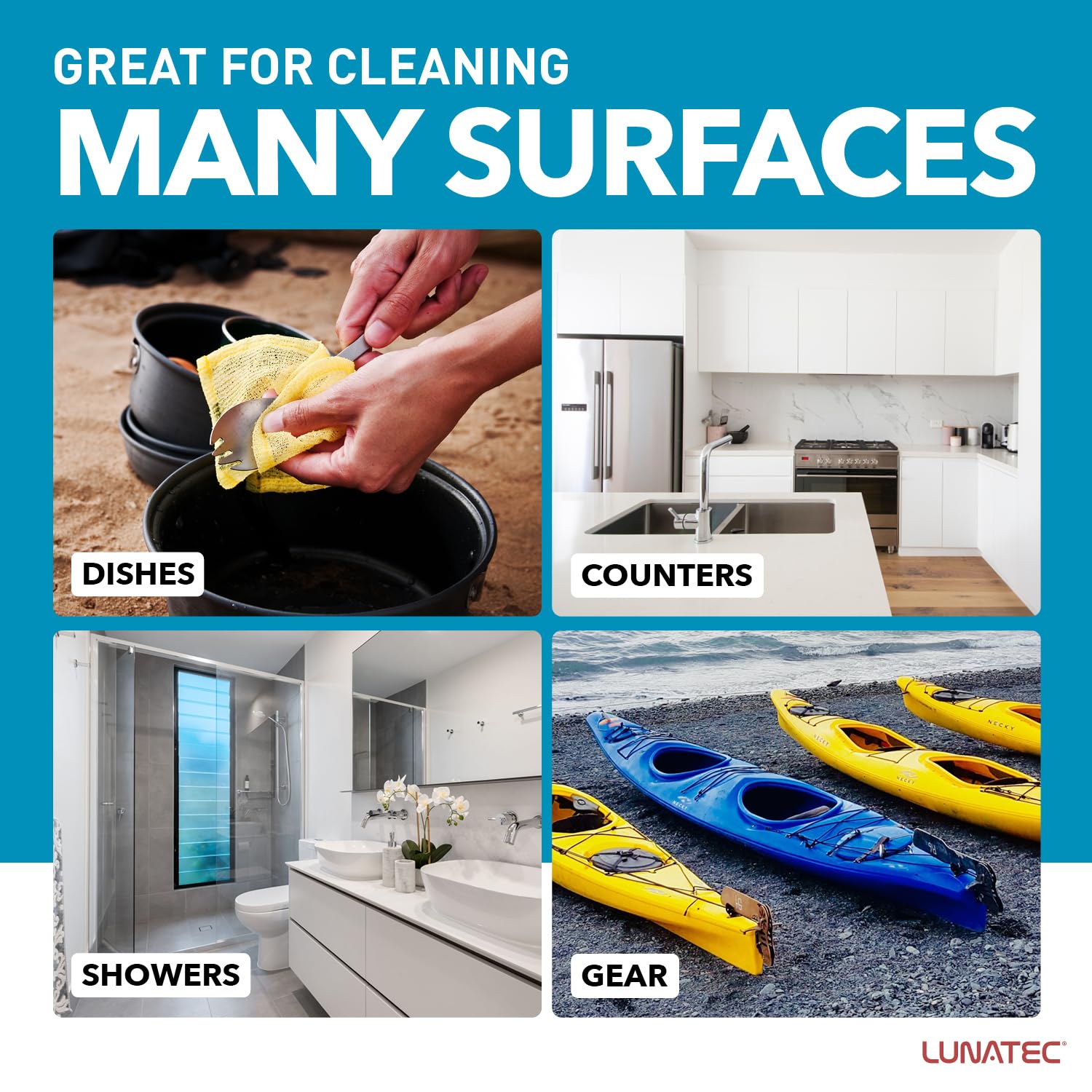 Lunatec® Odor-Free Kitchen Dishcloths. A Scrubber and scouring pad for All Surfaces. Safe for Non-Stick. (6-Pack)