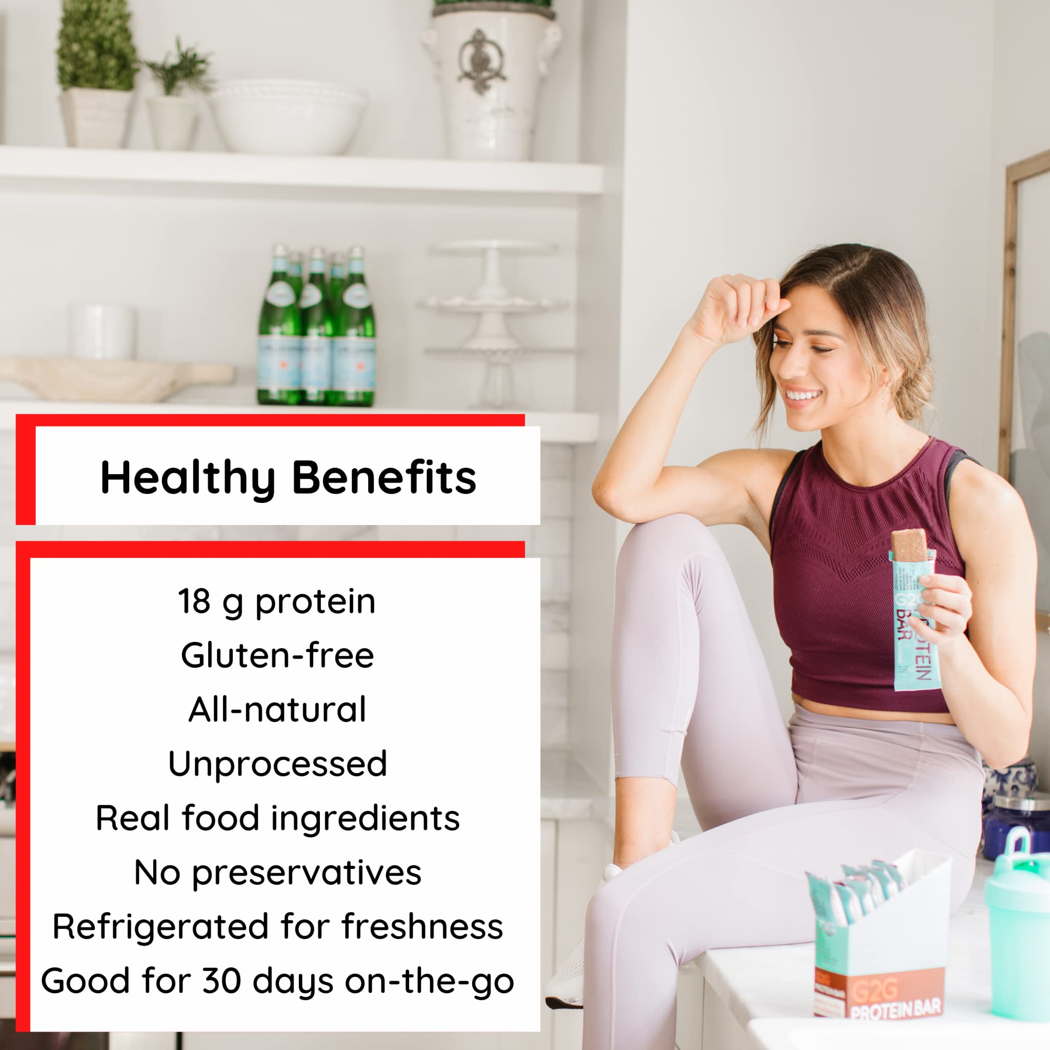 G2G Protein Bar, Peanut Butter Chocolate Chip, Real Food, Refrigerated for Freshness, Healthy Snack, Delicious Meal Replacement, Gluten-Free, 8 Count