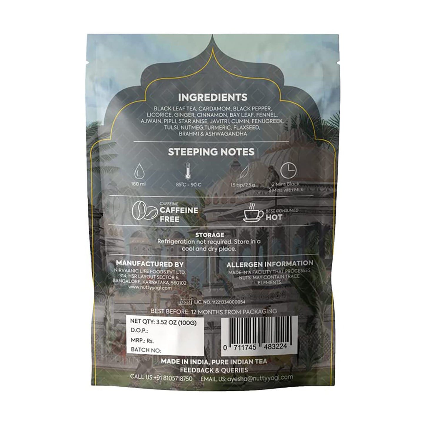 Nutty Yogi Ayurvedic Masala Chai | 100g | Tea with Herbs I Unique Recipe I 100% Natural & Organic l Immunity Booster l Try with Digestive Biscuits or