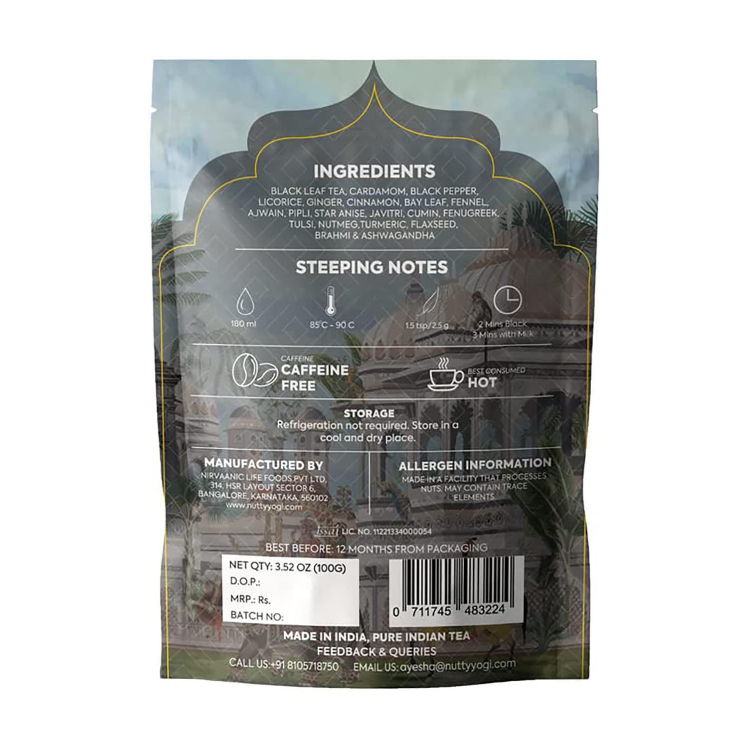 Nutty Yogi Ayurvedic Masala Chai | 100g | Tea with Herbs I Unique Recipe I 100% Natural & Organic l Immunity Booster l Try with Digestive Biscuits or