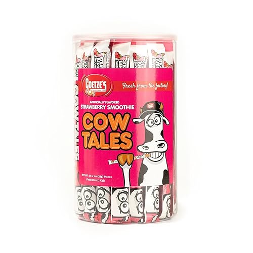 Goetze's Candy Strawberry Smoothie Cow Tales - 2.25 Pound Canister (36 Ounces) - Fresh from the Factory