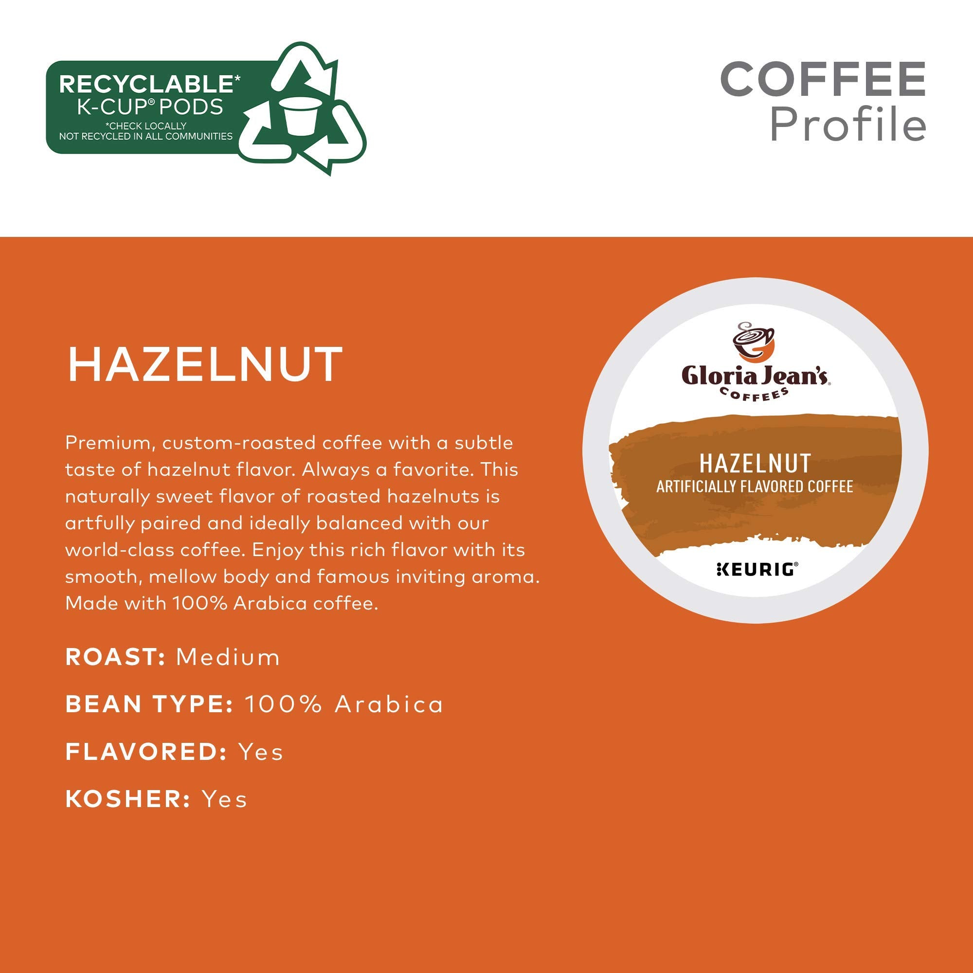 Gloria Jean's Coffees Hazelnut, Single-Serve Keurig K-Cup Pods, Flavored Medium Roast Coffee, 96 Count
