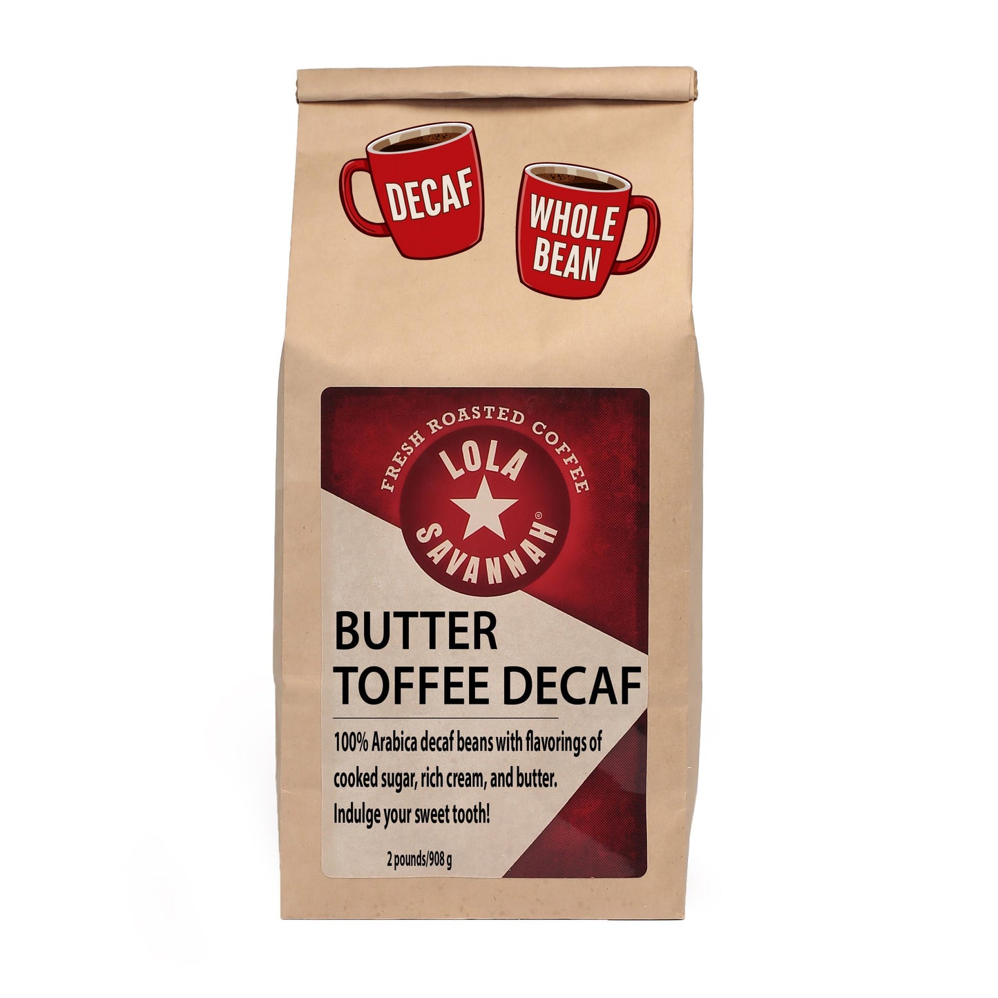 Lola Savannah Butter Toffee Whole Bean Decaf Coffee, 2lb
