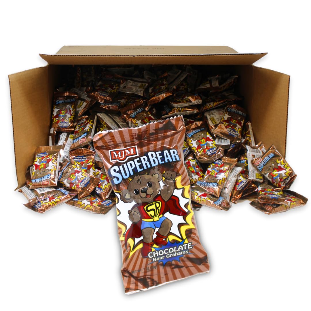 MJM SuperBear Chocolate Grahams - Case of 50 Packs | Delicious Snack for All Ages | Wholesome and Crunchy | Perfect for Parties and Snacking On-the-Go