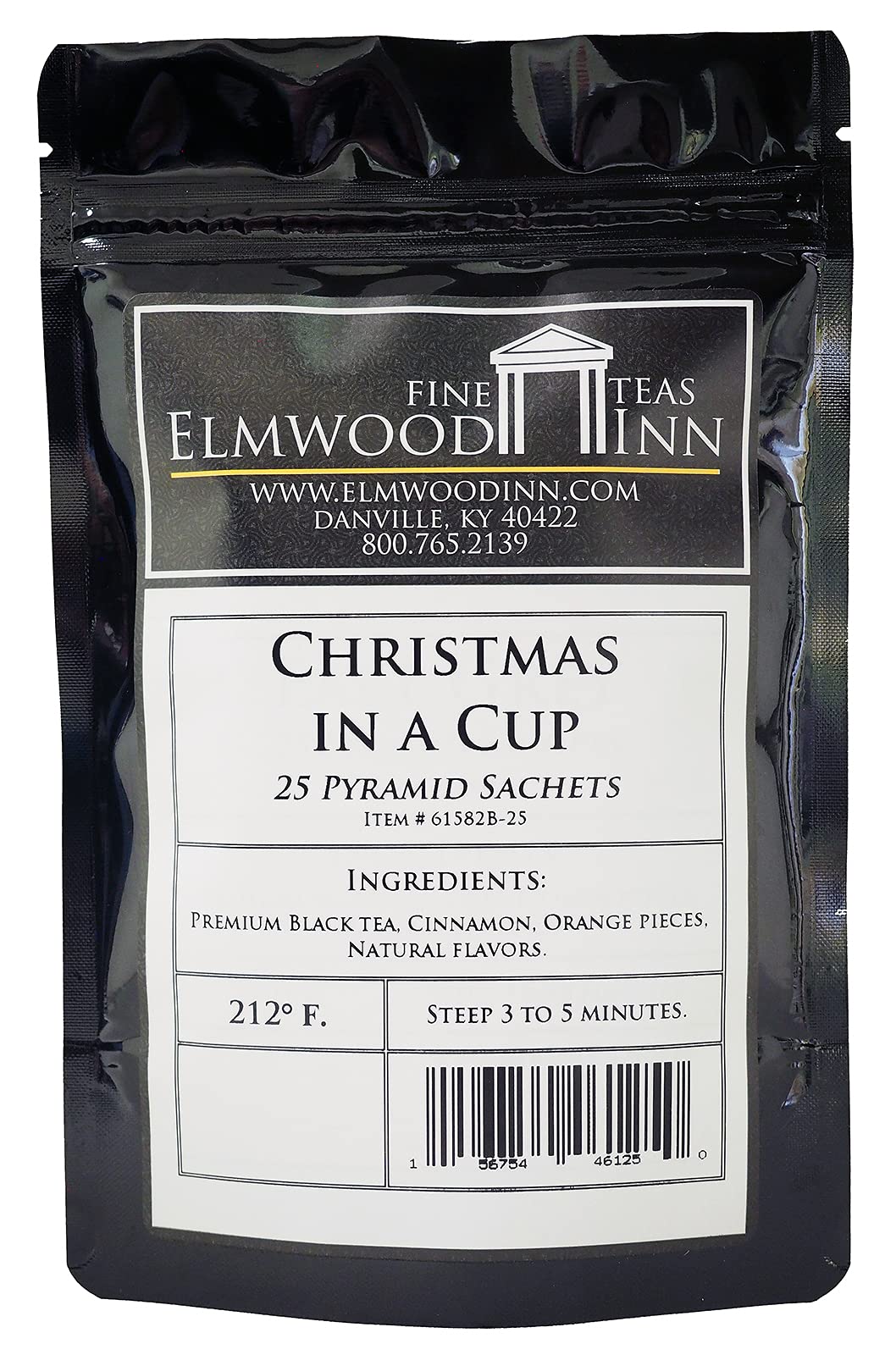 Elmwood Inn Fine Teas, Christmas in a Cup Cinnamon Black Tea, 25 Pyramid Sachet Tea Bags