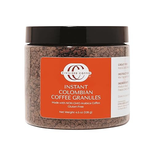 Civilized Coffee Instant Colombian Coffee Granules - Classic Roast, Non-GMO, 4.5 oz Jar (50 Servings)