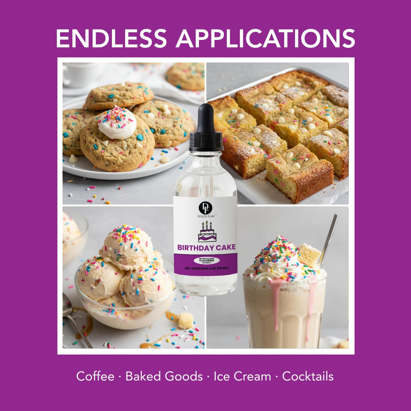 Dolce Flav Birthday Cake Extract - 2 Ounce Water-Soluble Kosher, Sugar-Free, Concentrated Festive Cake Flavoring for Frostings, Cupcakes & Desserts