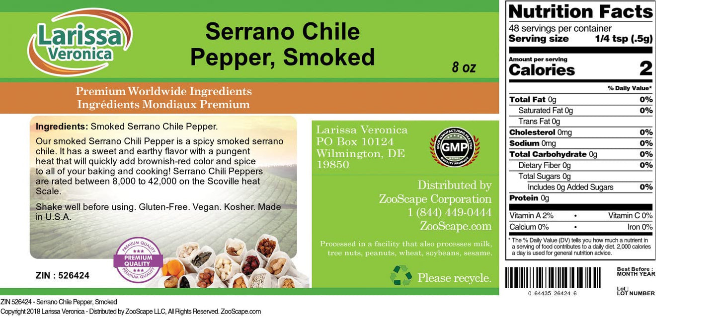 Serrano Chile Pepper, Smoked (8 oz, ZIN: 526424) - 2 Pack