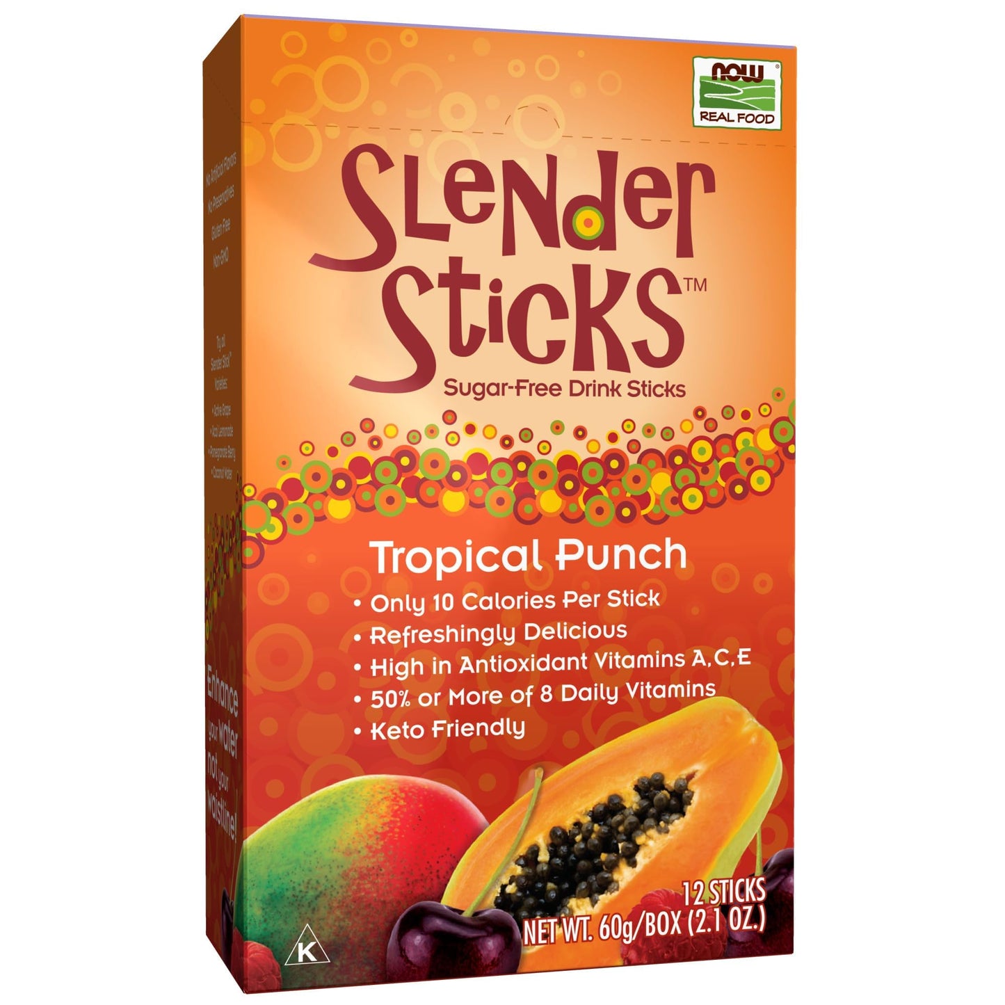 NOW Foods, Slender Sticks, Tropical Punch, 15 Calories Per Stick, Refreshingly Delicious, with Antioxidant Vitamins A,C, E, 12/Box
