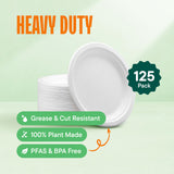Stack Man 100% Compostable Small Paper Plates 7 Inch Heavy-Duty [125-Pack] Eco-Friendly White Bagasse Disposable Dessert Cake Plates - 7"