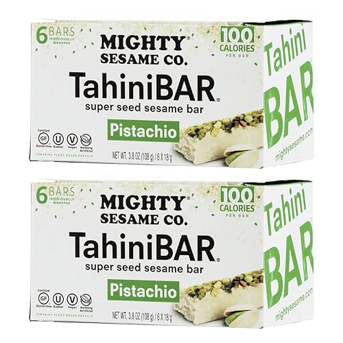 Mighty Sesame TahiniBars With Pistachio (2 Pack Total 12 Bars) 100 Calorie Bar, Gluten Free, Vegan, Nothing Artificial, Kosher