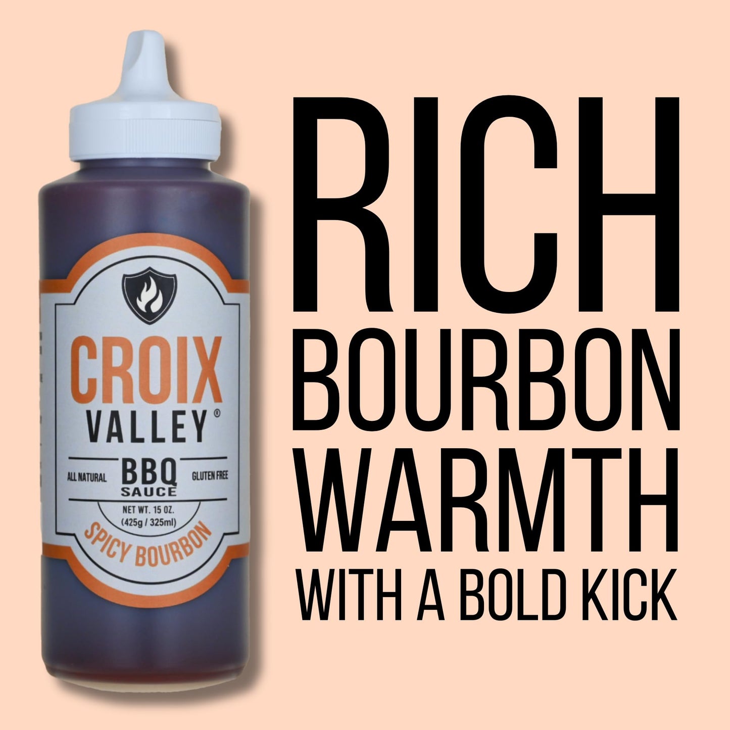 Croix Valley Spicy Bourbon BBQ Sauce - 3 Pack (11 oz Plastic Bottles) - Rich Bourbon Warmth with Bold Heat - Gluten-Free, No MSG, No High Fructose
