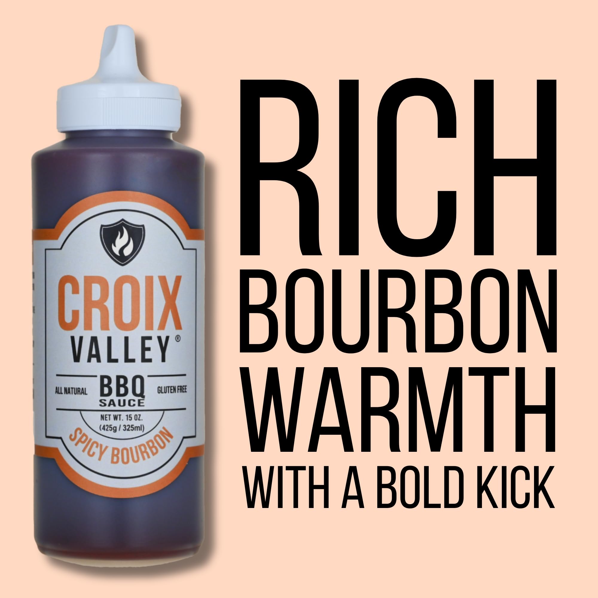Croix Valley Spicy Bourbon BBQ Sauce - 3 Pack (11 oz Plastic Bottles) - Rich Bourbon Warmth with Bold Heat - Gluten-Free, No MSG, No High Fructose