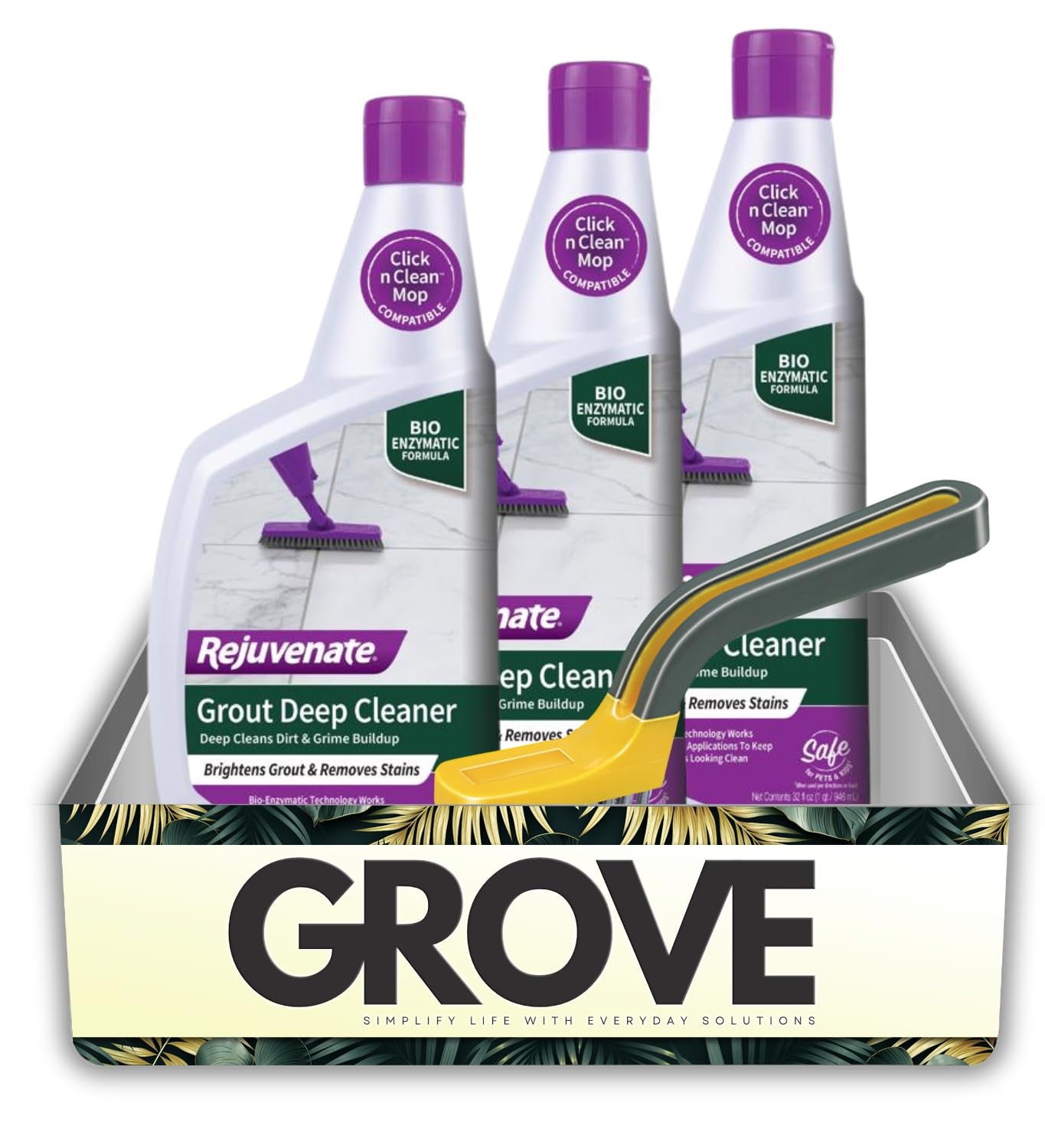 3x Rejuvenate Wood Floor Restorer 32 oz Liquid Bundle with Brush - Removes Dirt and Stains from Tile Grout with Bio-Enzymatic Deep Cleaning Action