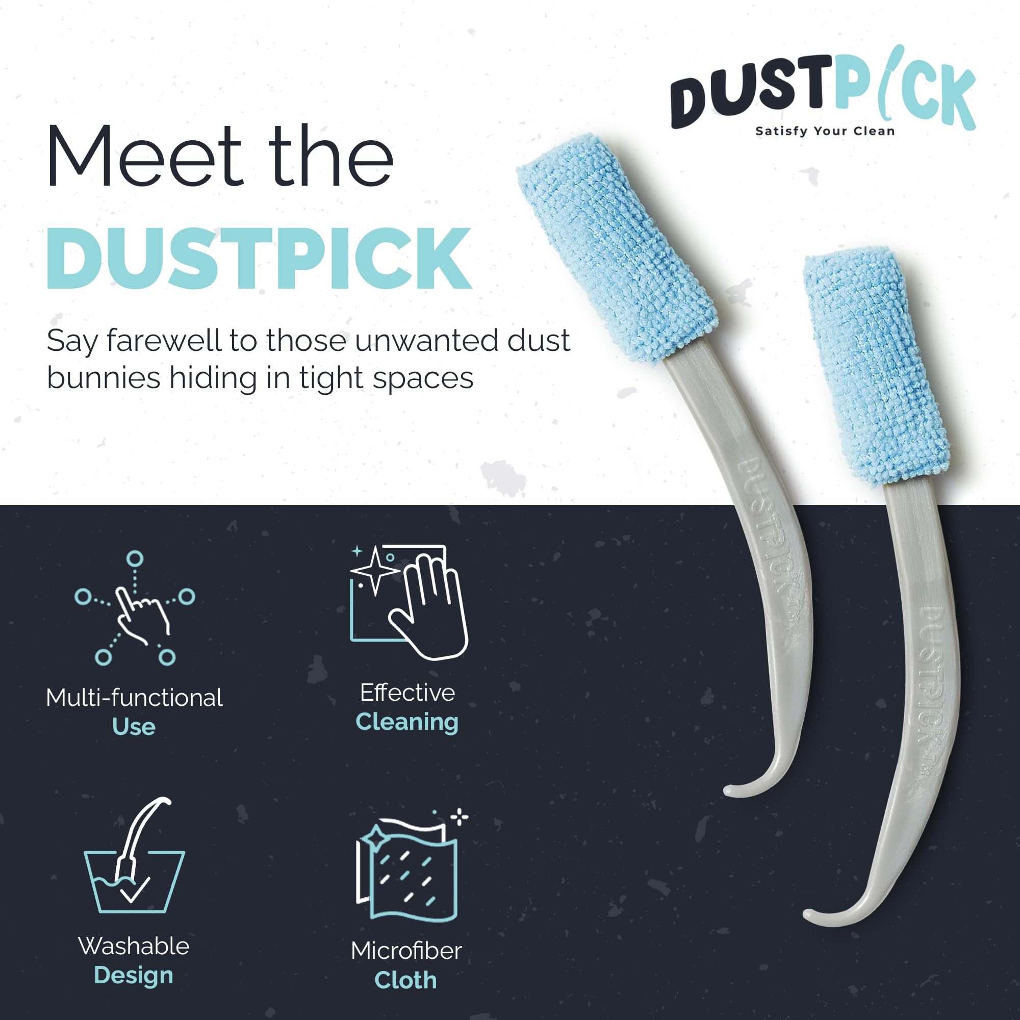 Reusable Microfiber Duster & Crevice Cleaning Brush | Versatile Cleaning Tools for Blinds, Window Tracks, Shutters, Baseboards, Kitchen Gaps |