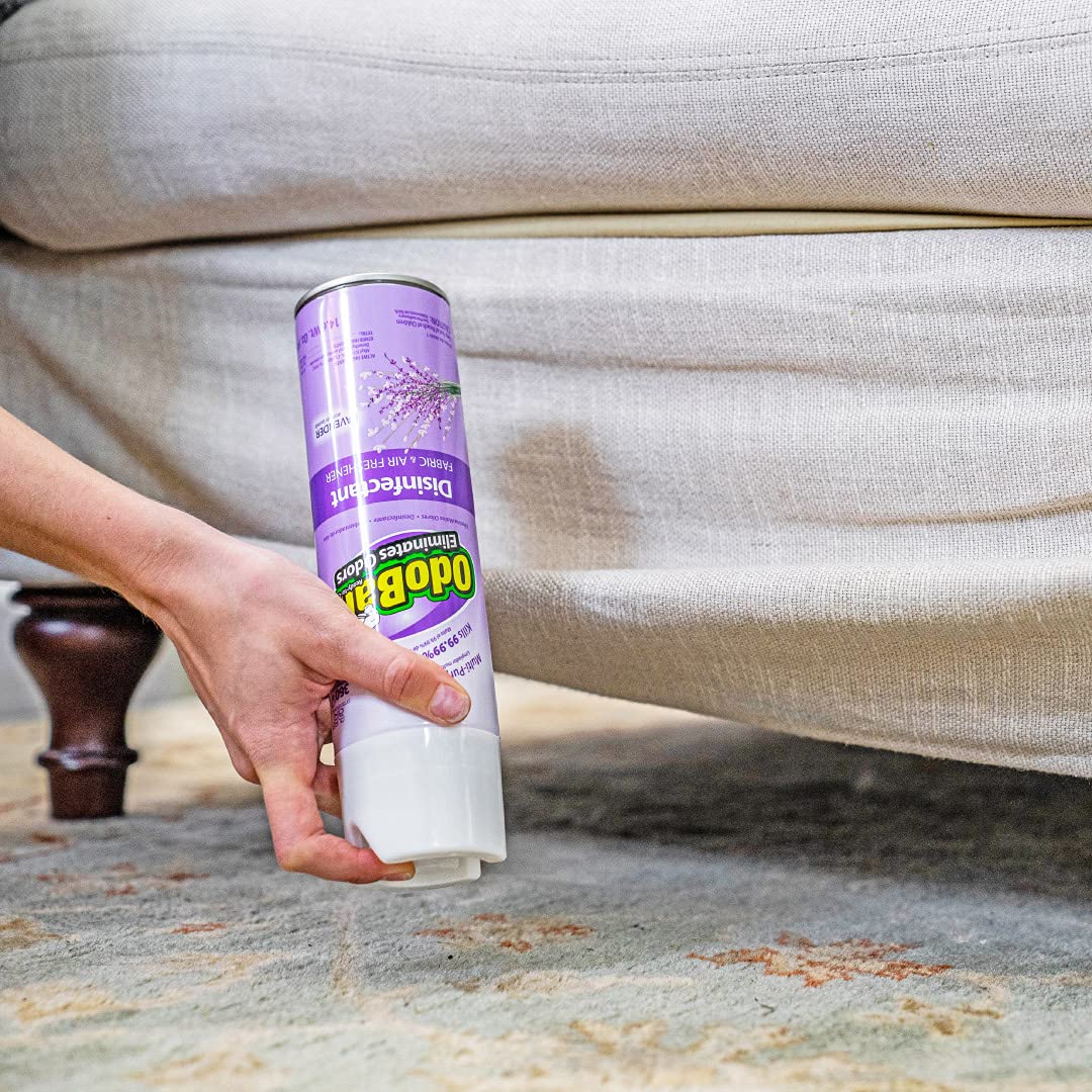 OdoBan Ready-to-Use 360-Degree Continuous Spray Disinfectant and Harsh Aroma Eliminator, Fabric and Air Freshener, 2 Pack, 14.6 Ounces Each, Lavender