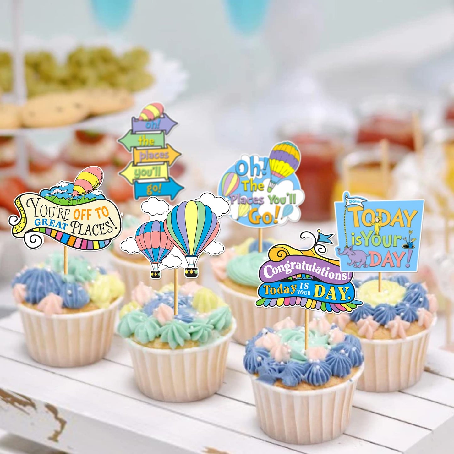 40Pcs Oh The Places You Go Decorations Oh The Places You Go Cupcake Topper Kindergarten Graduation Cupcake Decorations Graduation Decorations for Baby
