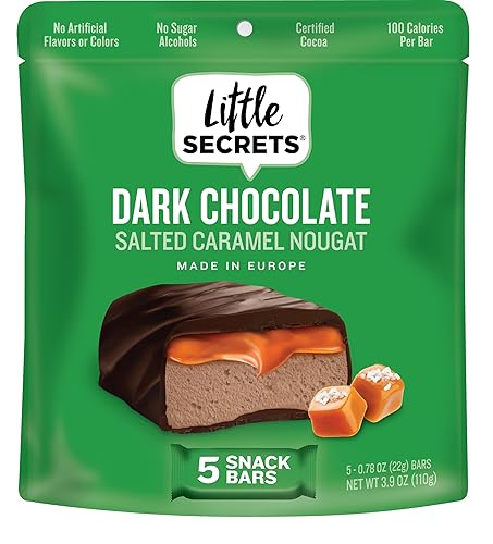 Little Secrets Dark Chocolate Caramel Nougat Bars | 5 Snack Bars | Made in Europe | Nothing Artificial & No Sugar Alcohols | Sustainable Cocoa | 3.9