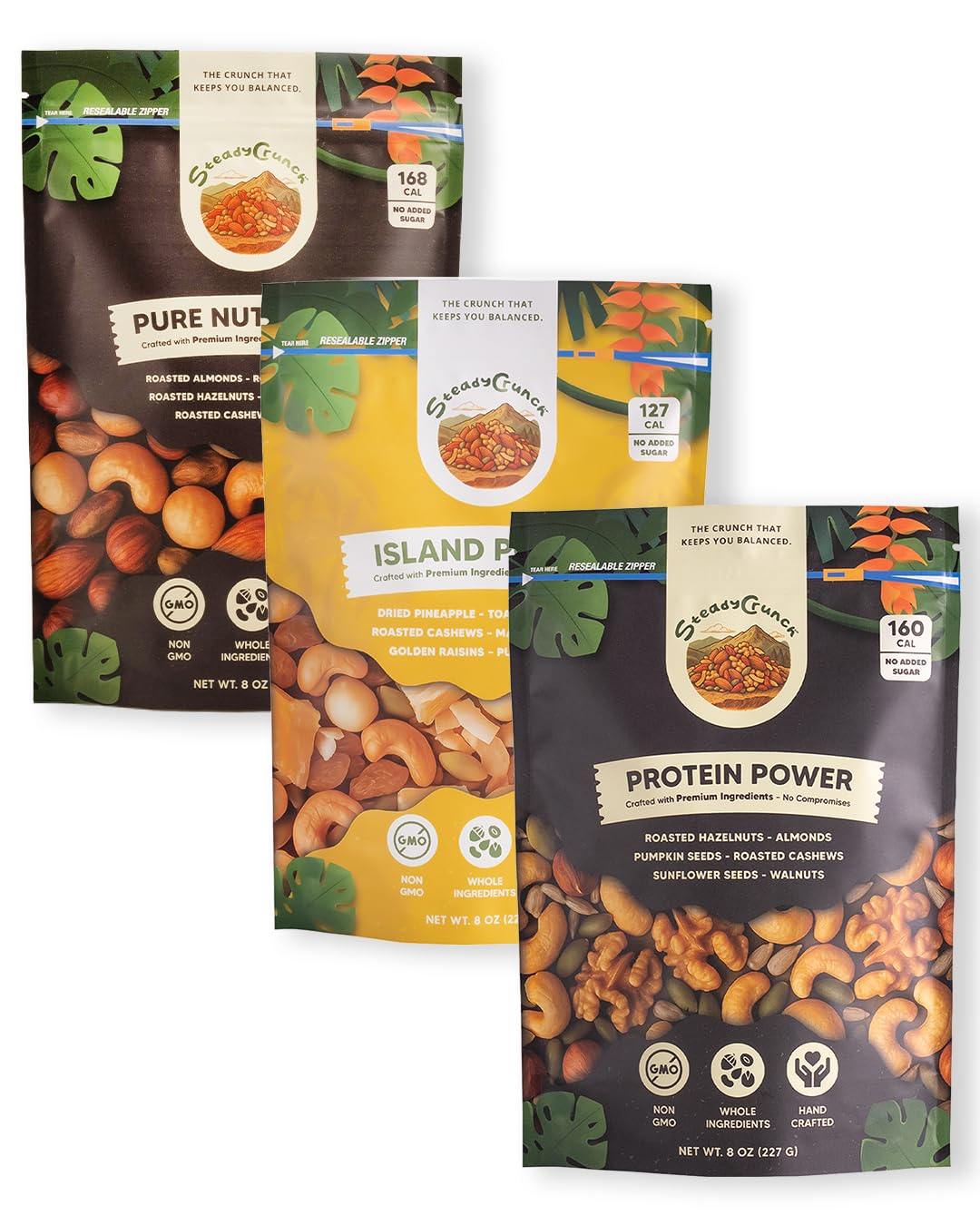 SteadyCrunch High Protein Trail Mix Variety Pack - Assorted Mixed Nuts and Dried Fruit - Non-GMO, Vegan & Gluten Free - High Protein Snacks for Adults