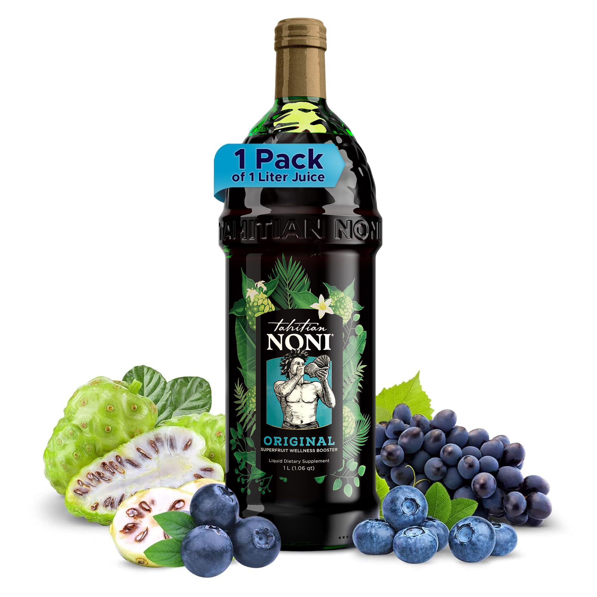 TAHITIAN NONI Juice by Morinda, Original and Authentic, Noni Fruit Puree from Tahiti with Natural Blueberry & Grape (Resveratrol), All-Natural Daily