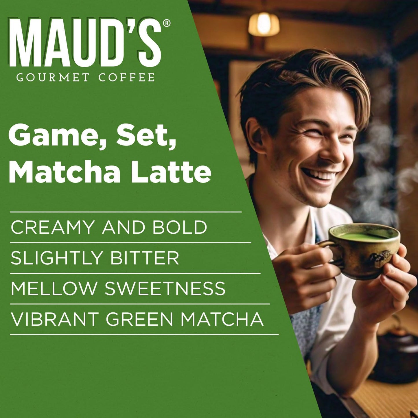 Maud's Instant Matcha Latte Mix, Flavored Drink Mix 10 Servings, 100% Gourmet Blended Tea Leaves, Hot Or Iced Matcha Latte - Just Add Water