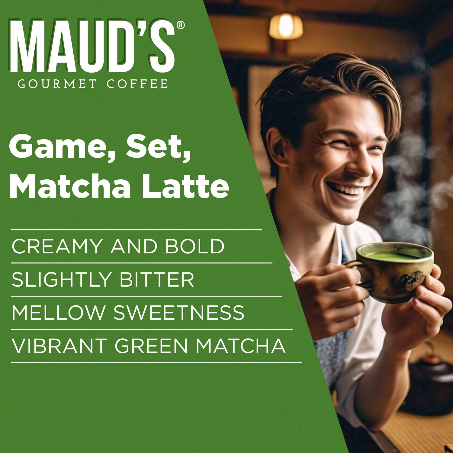 Maud's Instant Matcha Latte Mix, Flavored Drink Mix 10 Servings, 100% Gourmet Blended Tea Leaves, Hot Or Iced Matcha Latte - Just Add Water