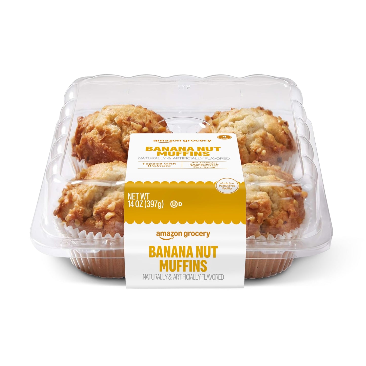 Amazon Grocery, Banana Nut Muffins, 14 Oz, 4 Ct, Frozen