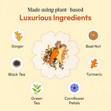 Ginger Turmeric with Black & Green Tea - Blended with Bael Nut & Cornflower Petals - Vegan, Kosher, Non-GMO Low Caffeine - Hot or Iced Herbal Drink