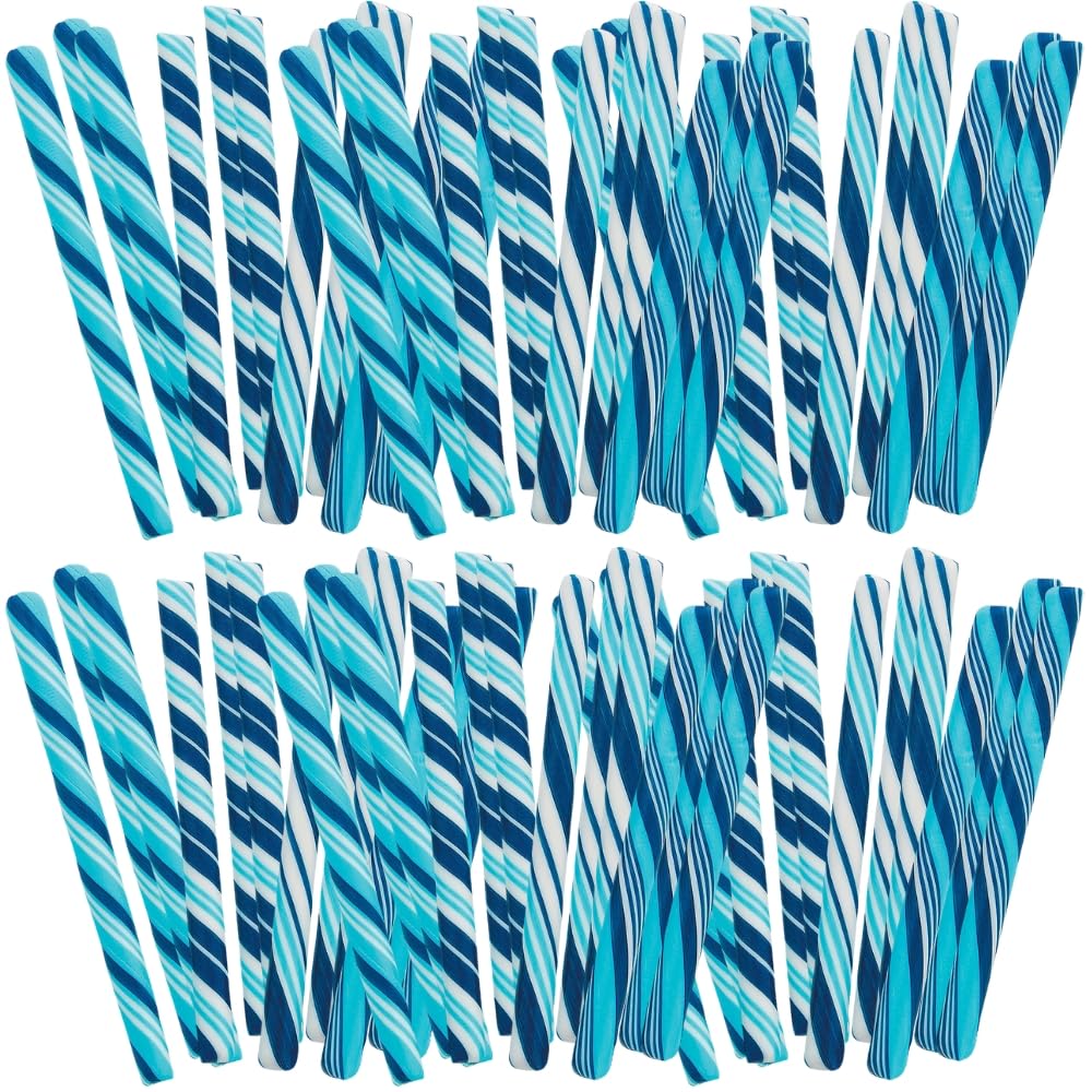Fun Express Blue Candy Canes Bulk - 80 Individually Wrapped Blueberry Hard Candy Sticks for Weddings, Bridal and Bachelorette Parties, Baby Shower |