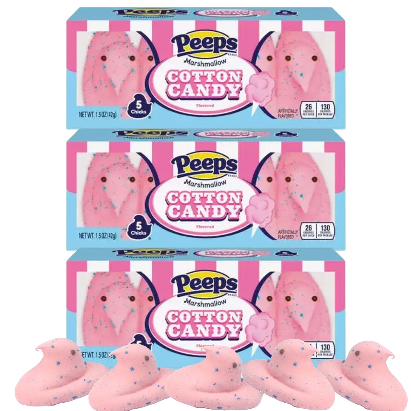 Cotton Candy Marshmallow Peeps, Easter Basket Stuffers, 5 Count Chicks, Pack of 3