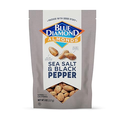 Blue Diamond Almonds, Premium Sea Salt and Black Pepper Flavored Snack Nuts Perfect Mix for Lunches or On-The-Go for Healthy Snacking, 8 Ounce (Pack