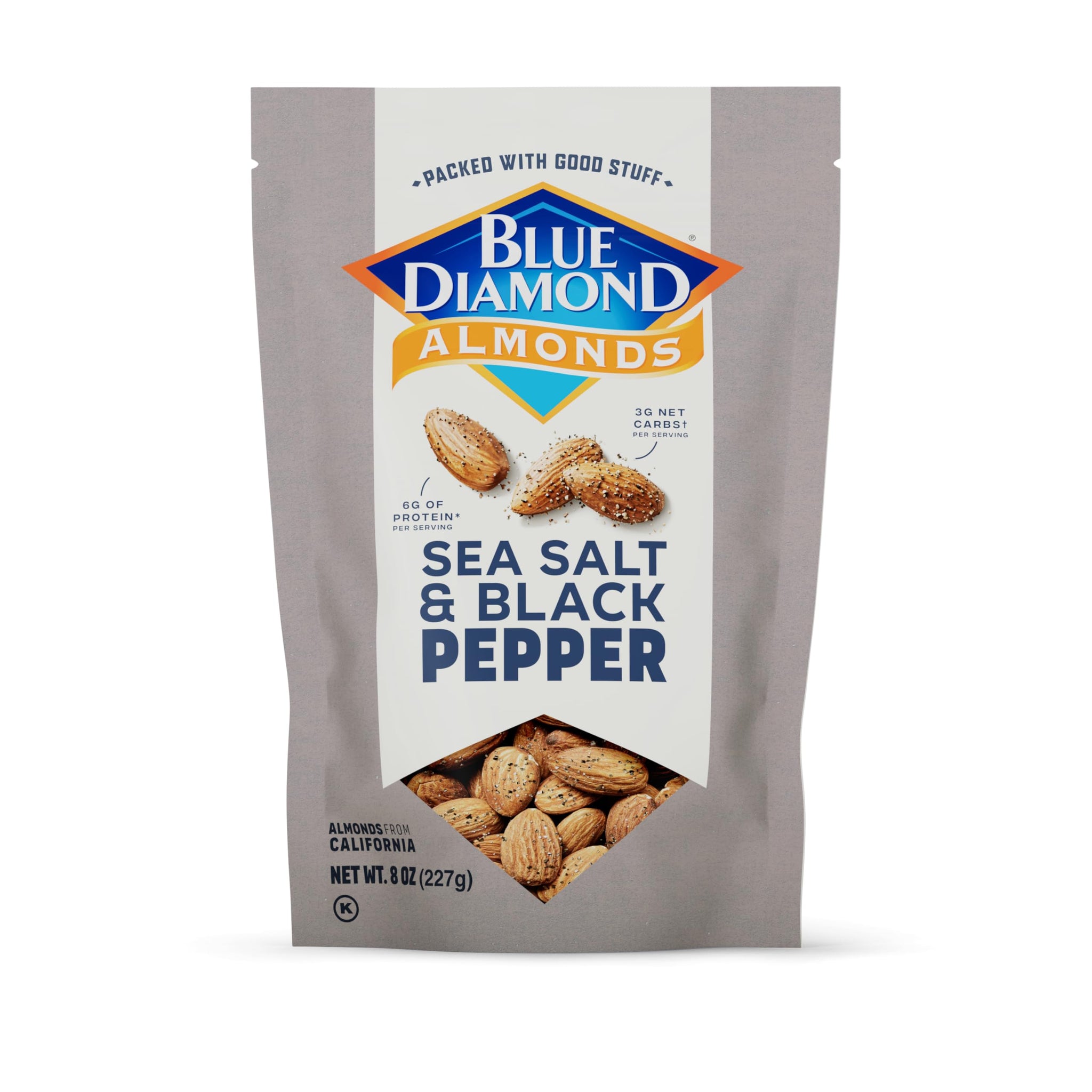 Blue Diamond Almonds, Premium Sea Salt and Black Pepper Flavored Snack Nuts Perfect Mix for Lunches or On-The-Go for Healthy Snacking, 8 Ounce (Pack