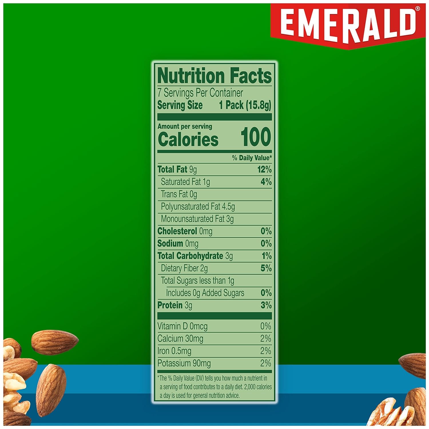 Emerald Nuts, Natural Walnuts & Almonds, 100 Calorie Packs, 7 Ct, 3.92 Oz (Pack of 2)