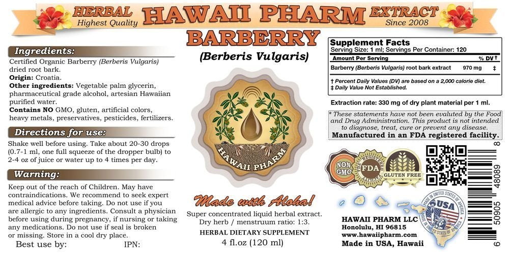 Barberry Liquid Extract, Barberry (Berberis Vulgaris) Dried Root Bark Tincture 2x4 oz