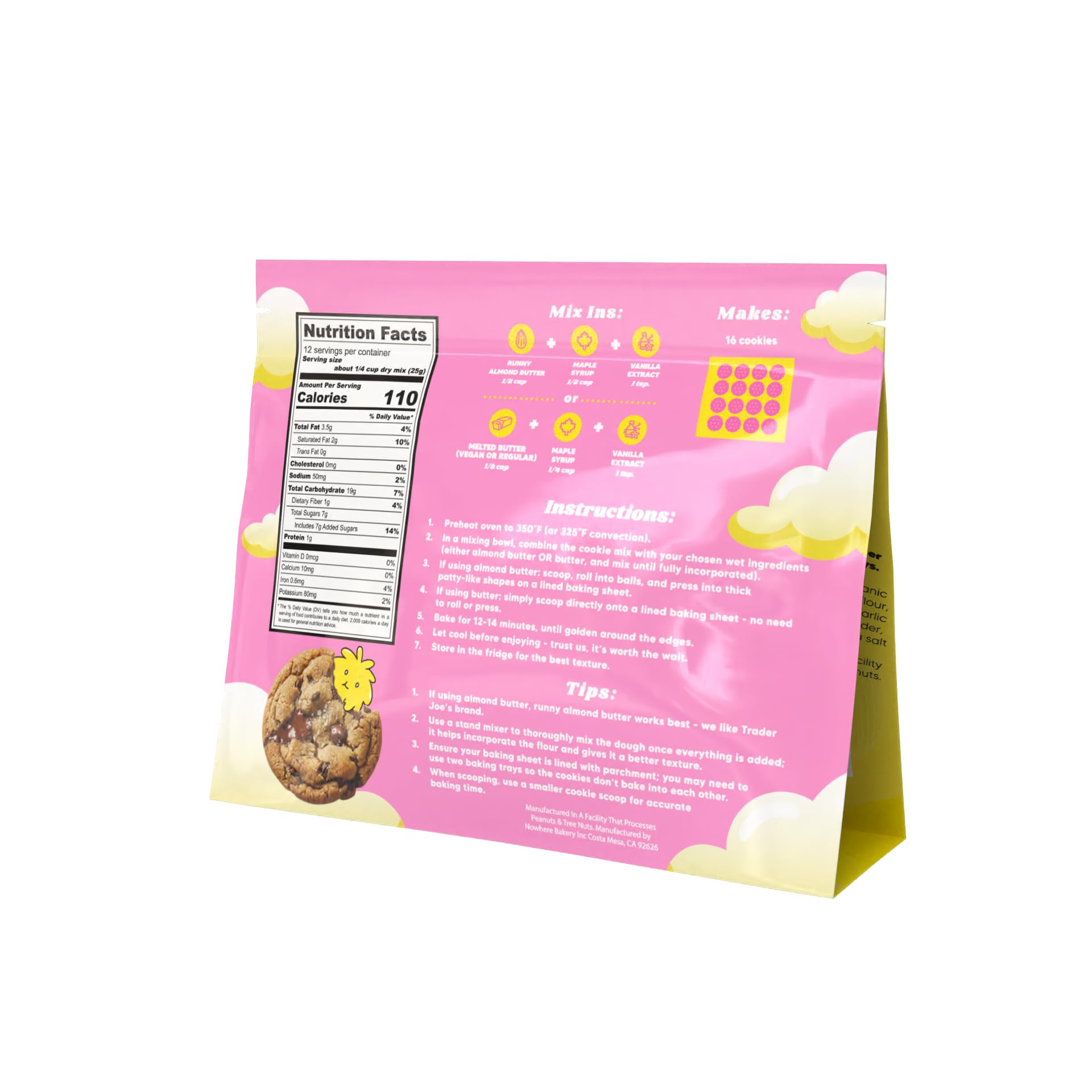 NOWHERE BAKERY Vegan Gluten Free Paleo Chocolate Chip Cookie Baking Mix (Makes 15 cookies) - Allergen Friendly, Nut Free No Refined Sugar 11 OZ Bag