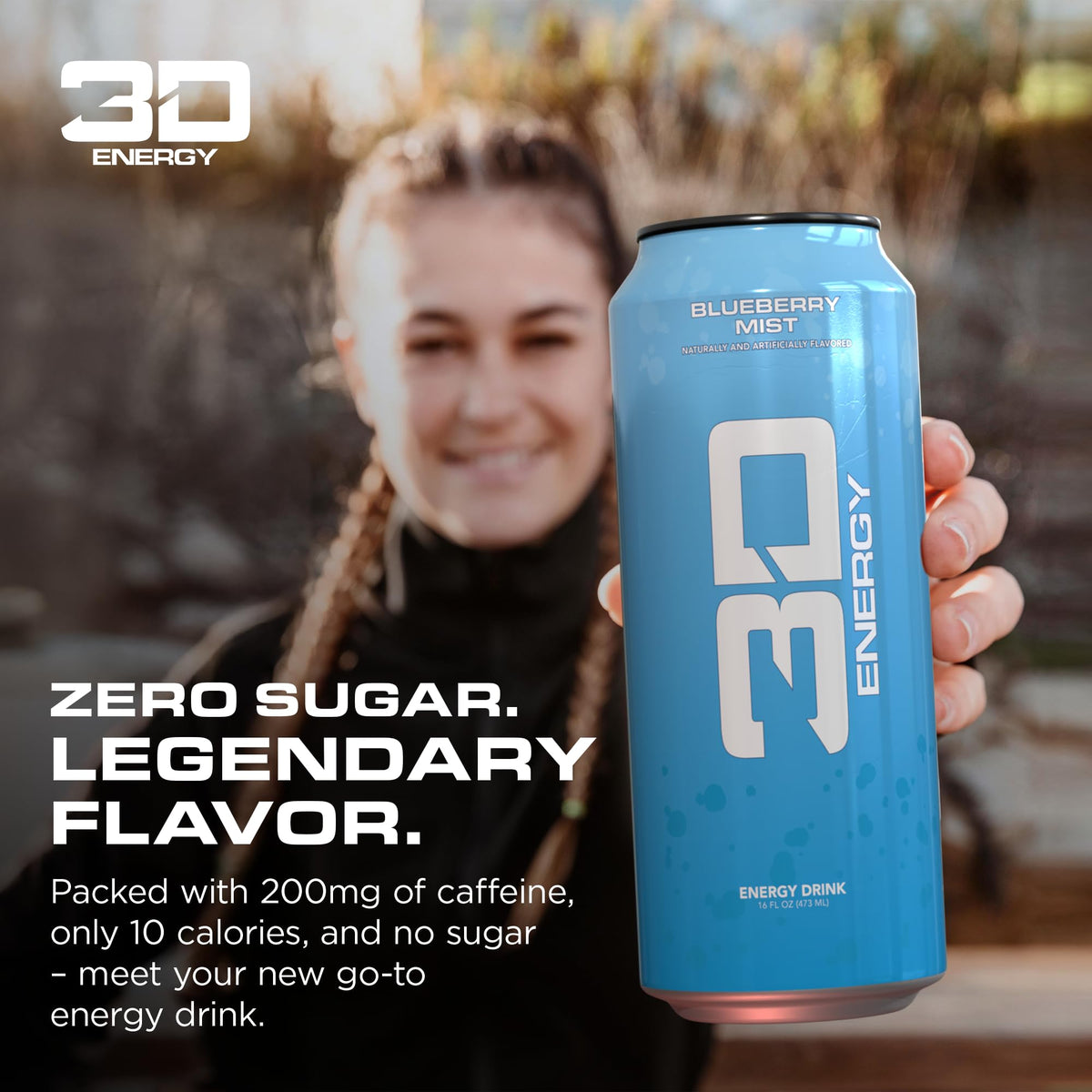 3D Sugar Free Energy Drink, Blueberry Mist, 16oz Cans, 12 Pack